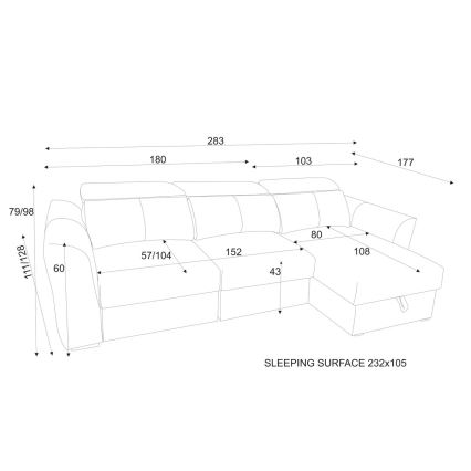 Univerzálna rohová rozkladacia trojmiestná pohovka s úložným priestorom TRENTO antracit