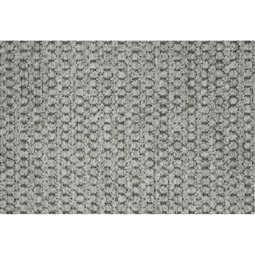 Textília s jemnou, pravidelnou štruktúrou v odtieni svetlošedej s tmavšími inklúziami, vykazuje väzbu pripomínajúcu pleteninu.