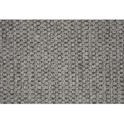 Štruktúra látky je zobrazená v detailnom zábere. Látka je sivá s jemnou, textúrovanou väzbou, ktorá vytvára mriežkový vzor. Na fotografii je vidieť len samotná textília.