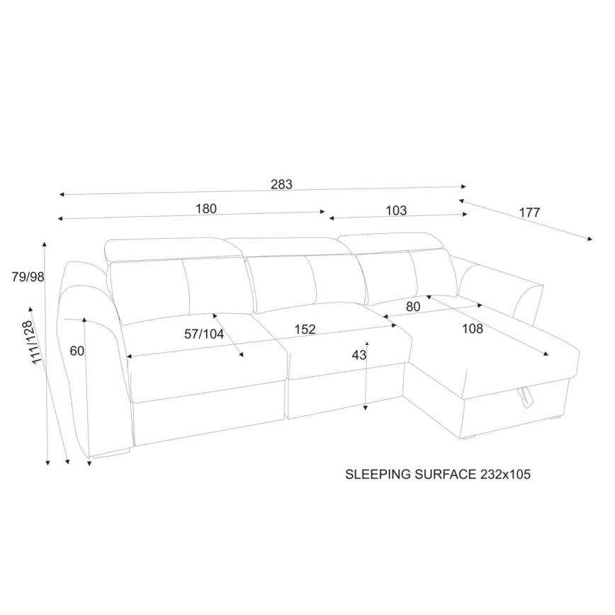Univerzálna rohová rozkladacia trojmiestna pohovka s úložným priestorom TRENTO taupe