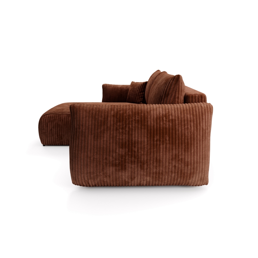 Univerzálna rozkladacia rohová sedacia súprava do tvaru L FRIDA s úložným priestorom, hnedá