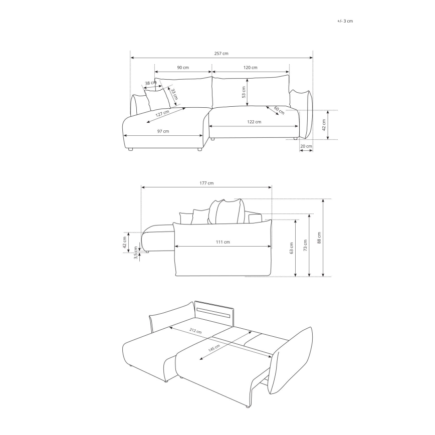 Univerzálna rozkladacia rohová sedacia súprava do tvaru L FRIDA s úložným priestorom, hnedá