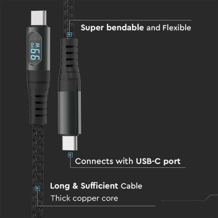 USB-C kábel s LED displejom 100W 1m