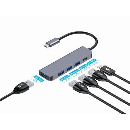 USB-C rozbočovač 5 v 1 s Power Delivery 100 W
