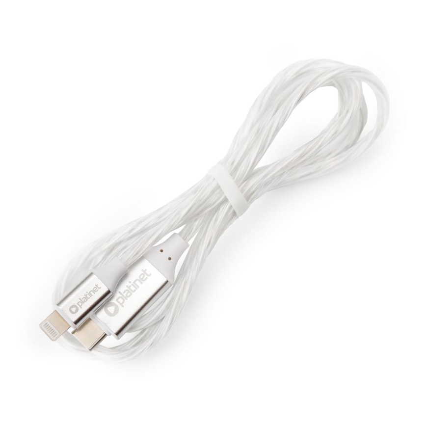USB kábel USB-C / Lightning konektor s LED podsvietením 27W 1m biela