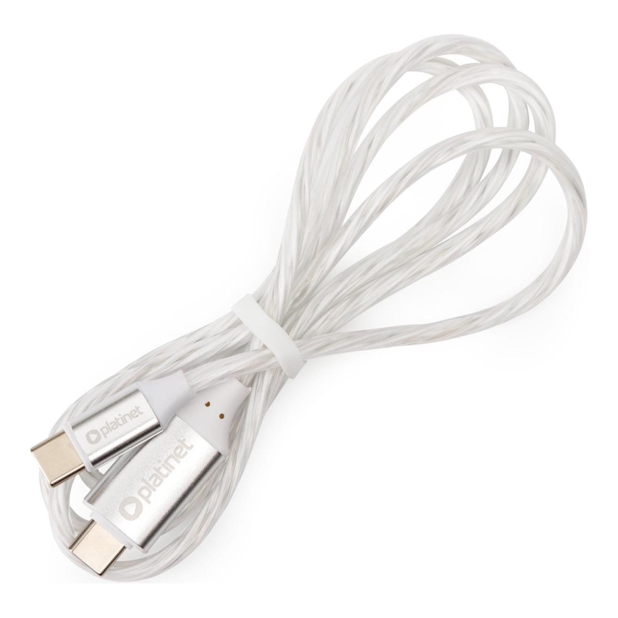 USB kábel USB-C / USB-C konektor s LED podsvietením 60W 1m biela