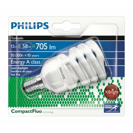 Úsporná žiarovka Philips E14/12W/230V 6500K - TORNADO