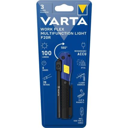 Varta 18649101401 - LED Nabíjacia baterka WORK FLEX F20R LED/5V IP54