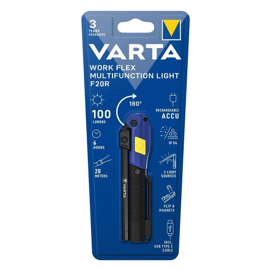 Varta 18649101401 - LED Nabíjacia baterka WORK FLEX F20R LED/5V IP54
