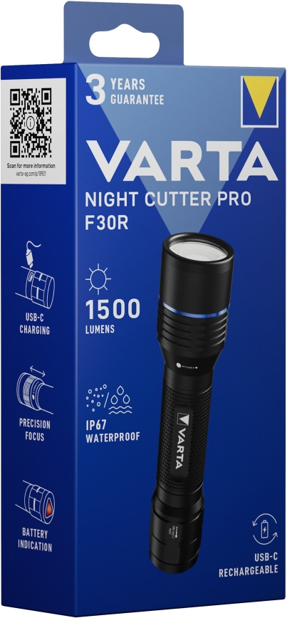 Varta 18921101111 - LED nabíjacia baterka NIGHT CUTTER PRO F30R LED/USB IP67