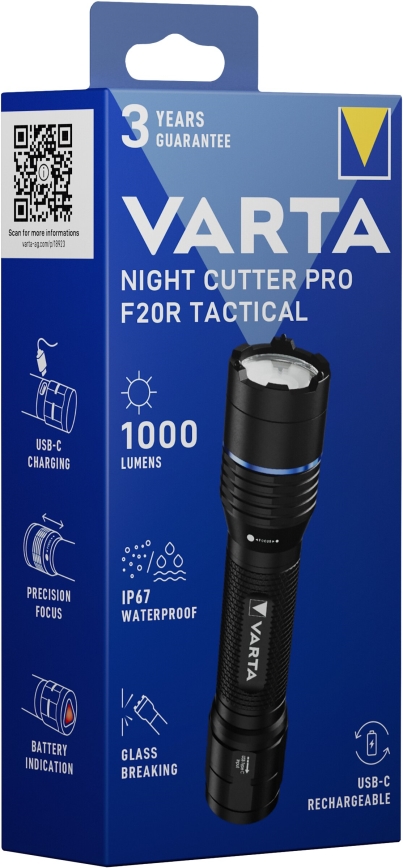 Varta 18923101111 - LED Taktická nabíjacia baterka NIGHT CUTTER PRO F20R LED/USB