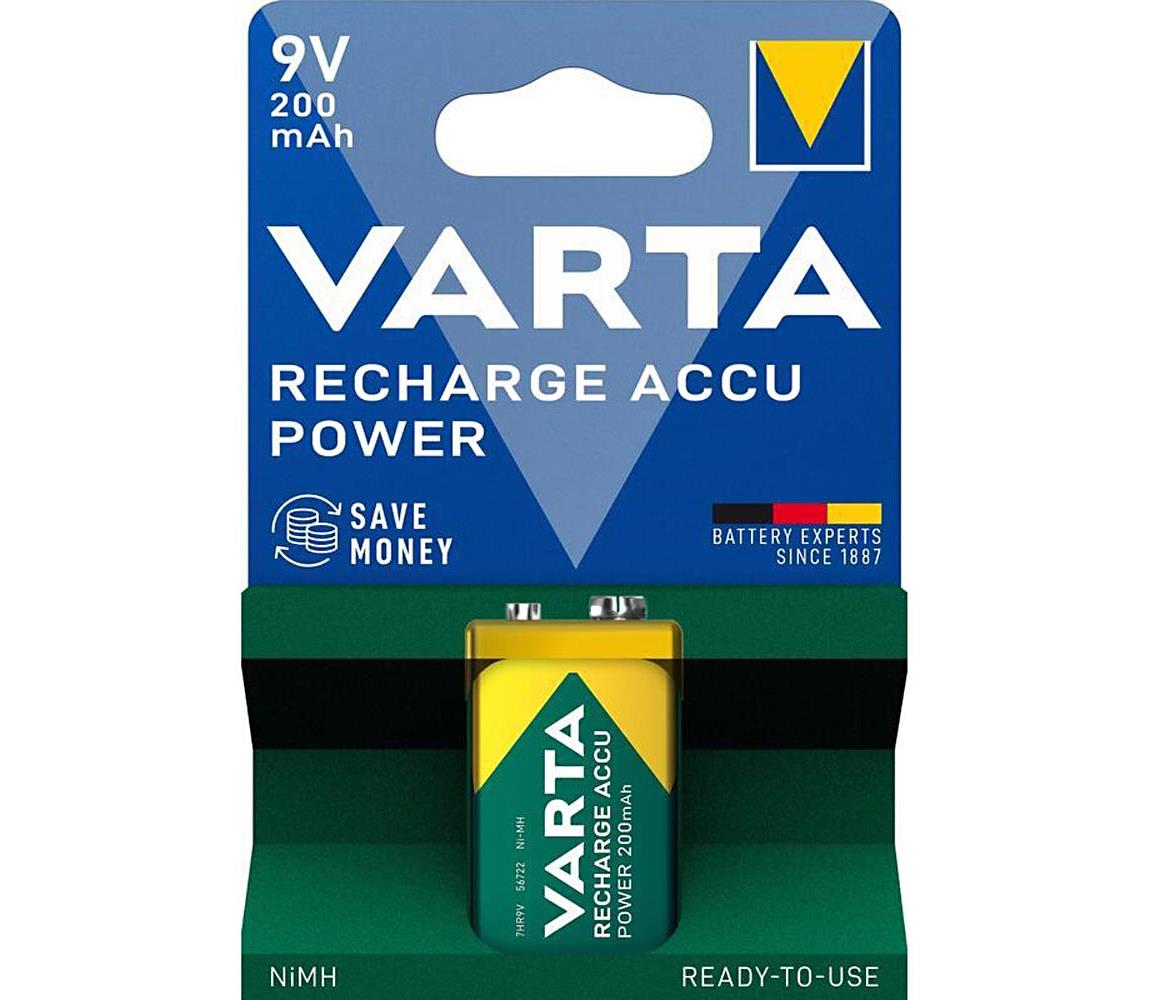 Varta 56722101401 - 1 ks Dobíjateľný akumulátor ACCU Ni-MH/200mAh/9V 56722101401