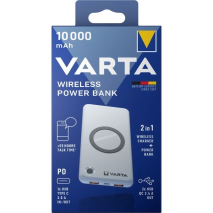 Varta 57913101111 - Power Bank s bezdrôtovým nabíjaním ENERGY 10000mAh/3x2,4V