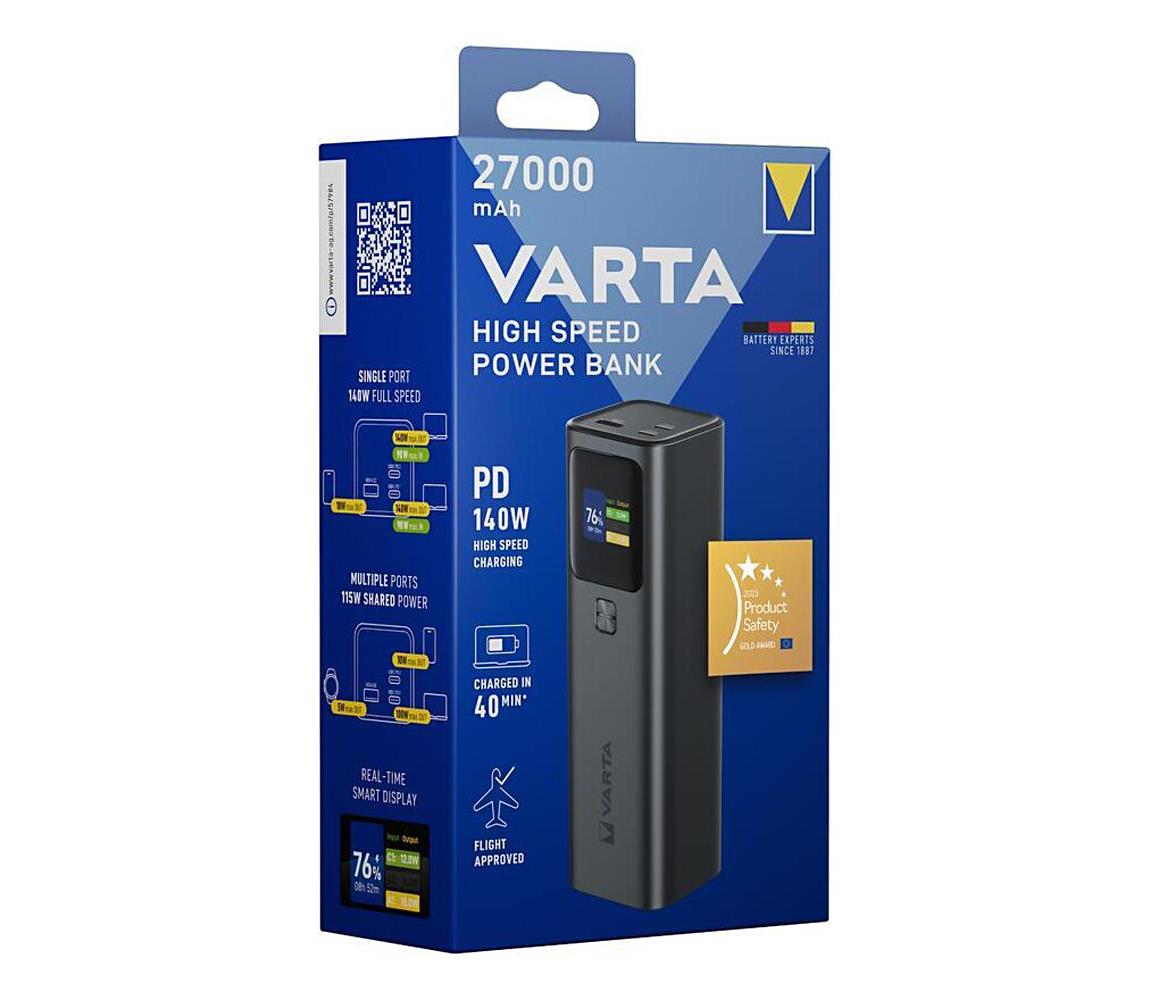 Varta 57984101111 - Powerbanka s LED displejom a technológiou Power Delivery 27000 mAh/140W/3,7V 57984101111
