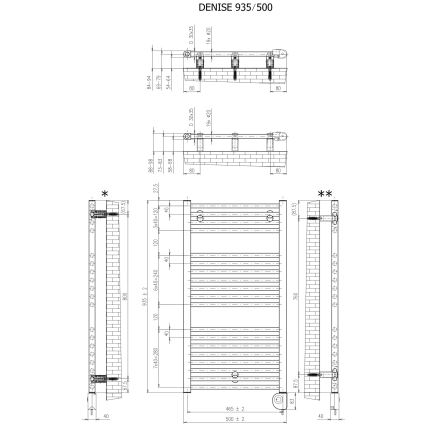 Vertaduro - Kúpeľňový radiátor DENISE s termostatom, 400 W, 94 × 50 cm, antracit