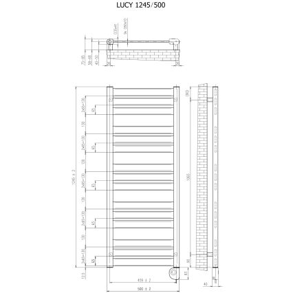 Vertaduro - Kúpeľňový radiátor LUCY s termostatom 600W 125x50 cm biely