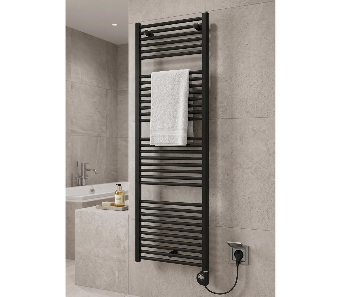 Vertaduro - Kúpeľňový radiátor s termostatom DENISE 600W 154x50 cm čierna DGRE15350500MKF3-8404