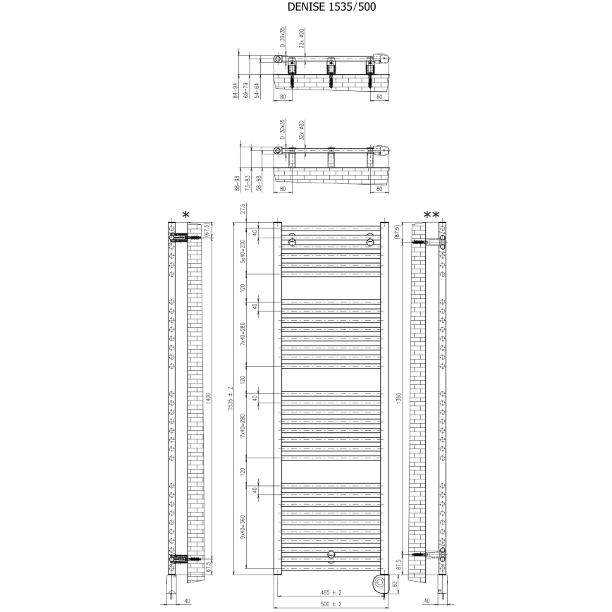 Vertaduro - Kúpeľňový radiátor s termostatom DENISE 600W 154x50 cm čierna
