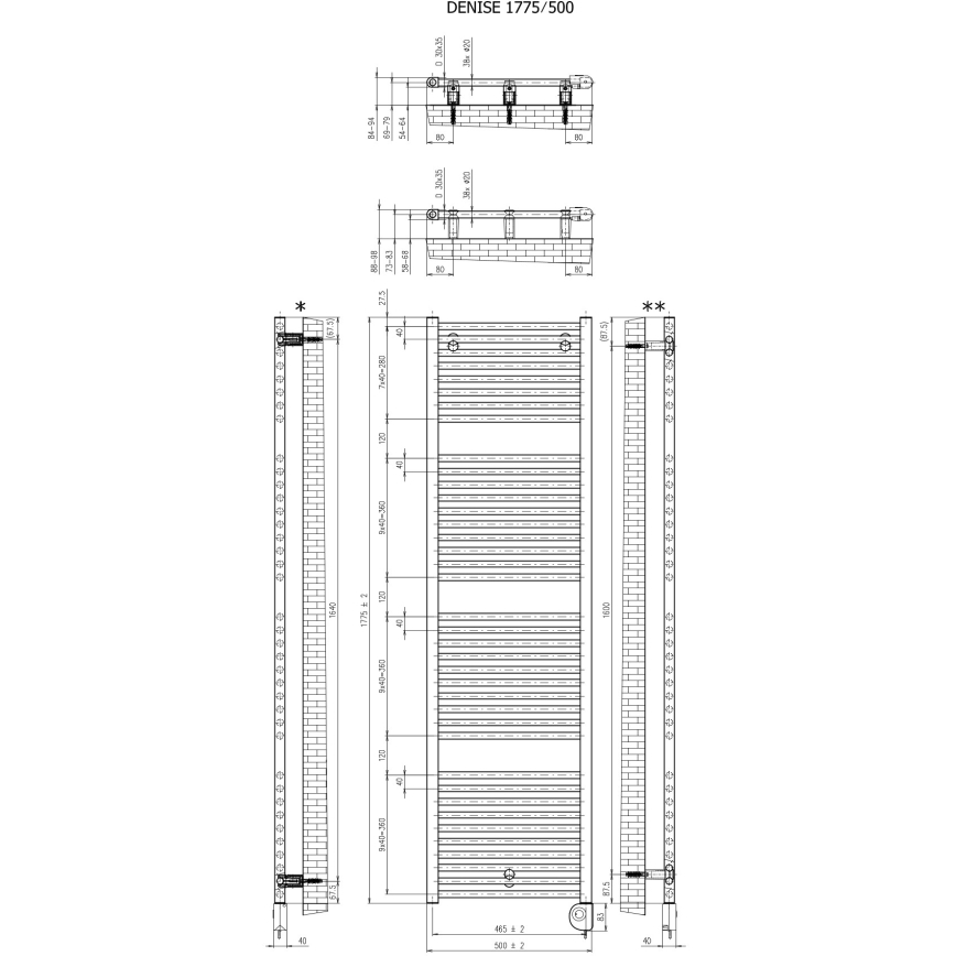 Vertaduro - Kúpeľňový radiátor s termostatom DENISE 800W 178x50 cm antracit