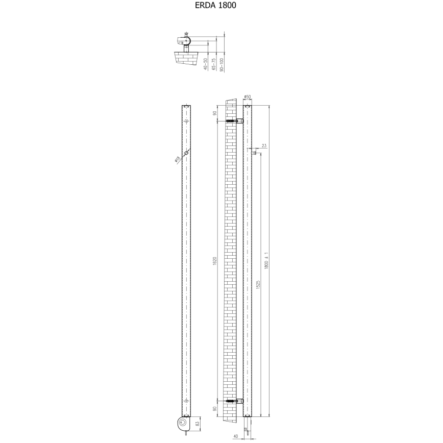 Vertaduro - Kúpeľňový radiátor s termostatom ERDA 400W 180x5 cm antracit