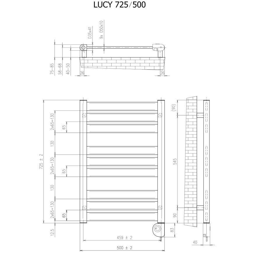 Vertaduro - Kúpeľňový radiátor s termostatom LUCY 400W 73x50 cm antracit