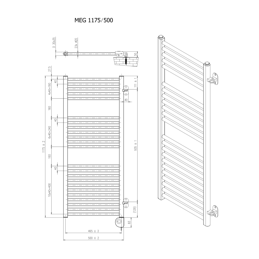 Vertaduro - Kúpeľňový radiátor s termostatom MEG 600W 118x50 cm čierny