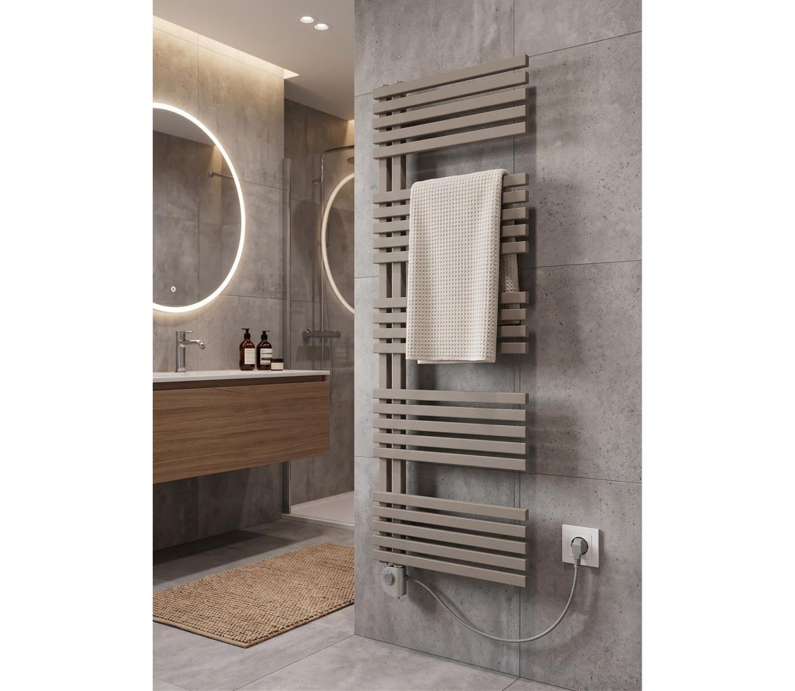 Vertaduro - Kúpeľňový radiátor s termostatom MICHELLE 600W 129x50 cm taupe DCOC12900500MKK8-8402
