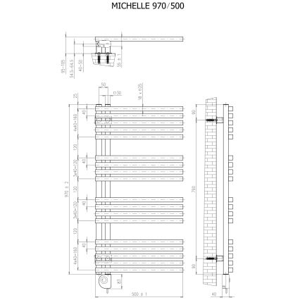 Vertaduro - Kúpeľňový radiátor s termostatom MICHELLE 600W 97x50 cm biela