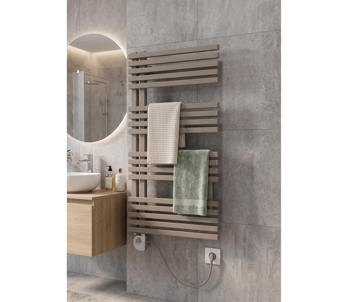 Vertaduro - Kúpeľňový radiátor s termostatom MICHELLE 600W 97x50 cm taupe DCOC09700500MKK8-8402