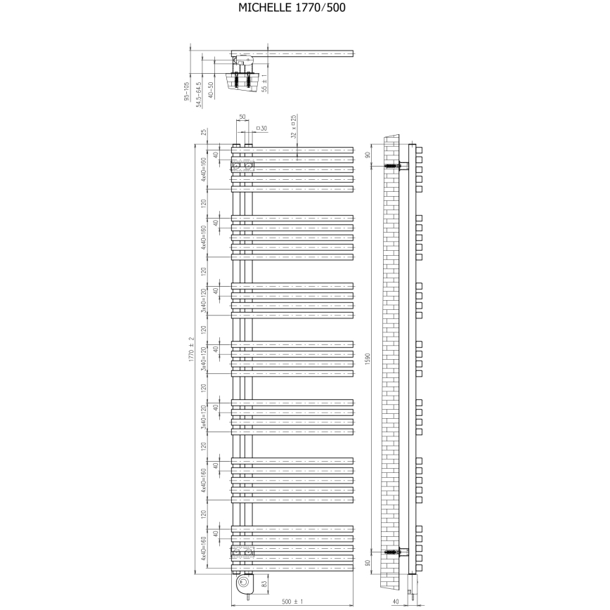 Vertaduro - Kúpeľňový radiátor s termostatom MICHELLE 900W 177x50 cm biela