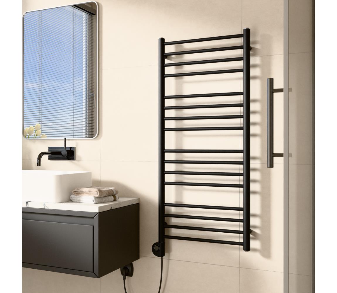 Vertaduro - Kúpeľňový radiátor s termostatom SIMONE 400W 114x50 cm čierny DRON11400500MKF3-8408