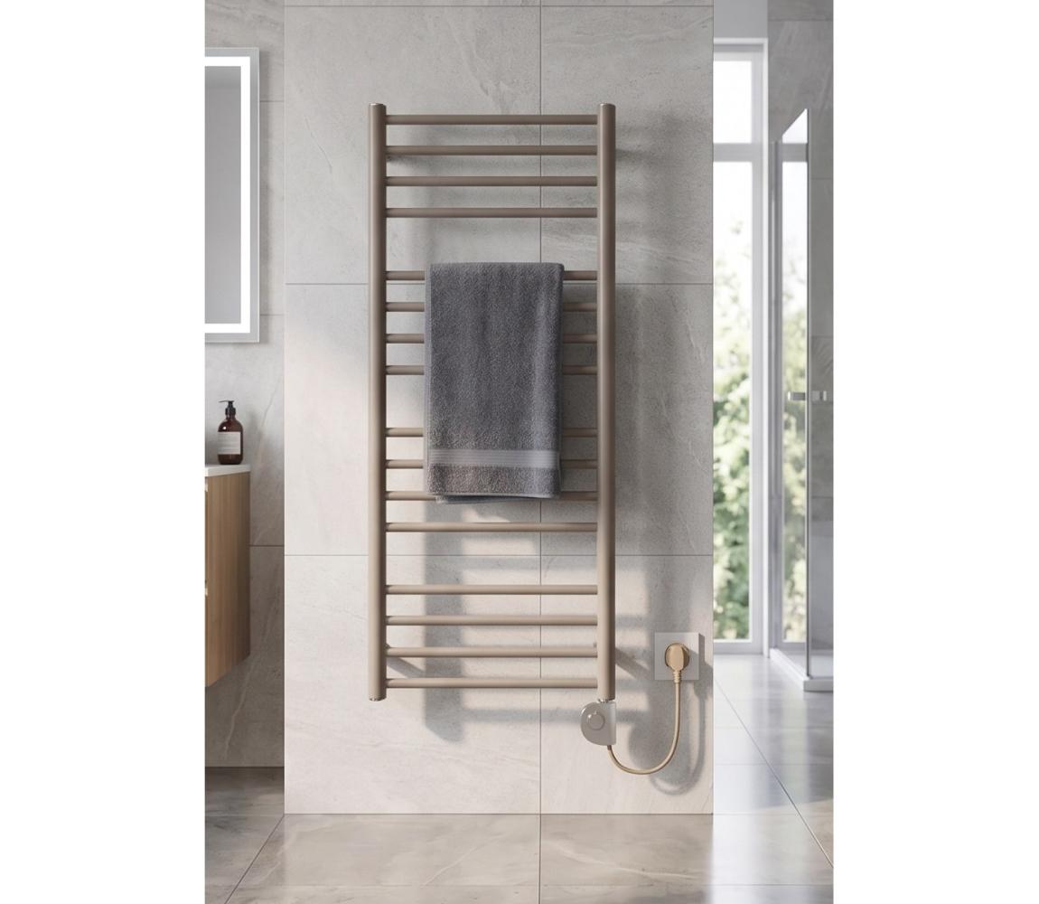 Vertaduro - Kúpeľňový radiátor s termostatom SIMONE 400W 114x50 cm taupe DRON11400500MKK8-8408