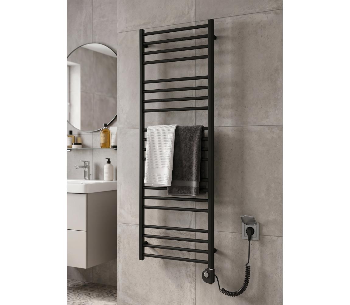 Vertaduro - Kúpeľňový radiátor s termostatom SIMONE 600W 144x50 cm čierny DRON14400500MKF3-8408