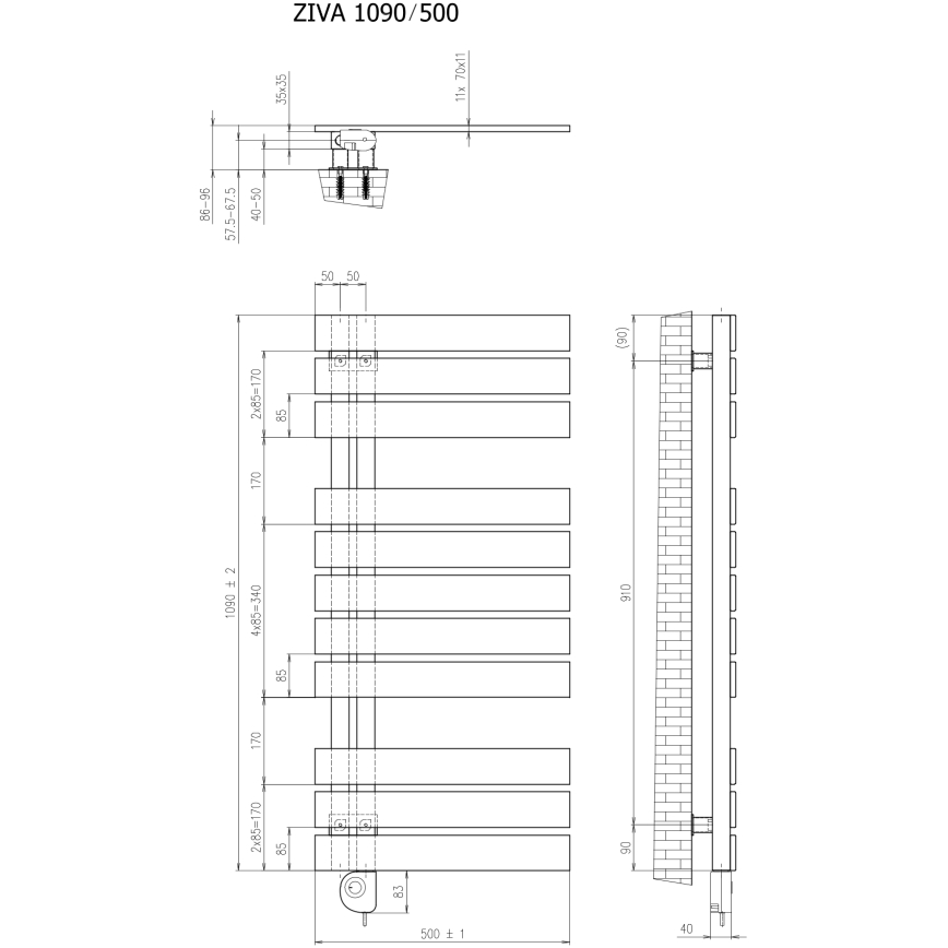 Vertaduro - Kúpeľňový radiátor s termostatom ZIVA 500W 109x50 cm čierny
