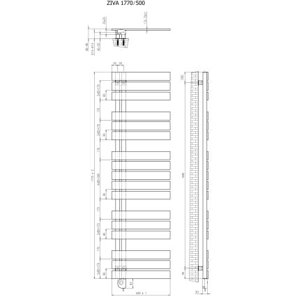 Vertaduro - Kúpeľňový radiátor s termostatom ZIVA 800W 177x50 cm čierna