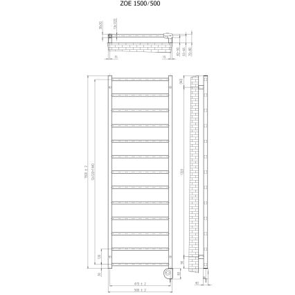 Vertaduro - Kúpeľňový radiátor s termostatom ZOE 400 W 150 x 50 cm taupe
