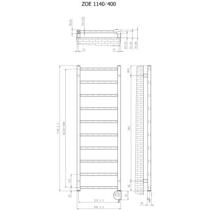 Vertaduro - Kúpeľňový radiátor s termostatom ZOE 400W 114x40 cm biela