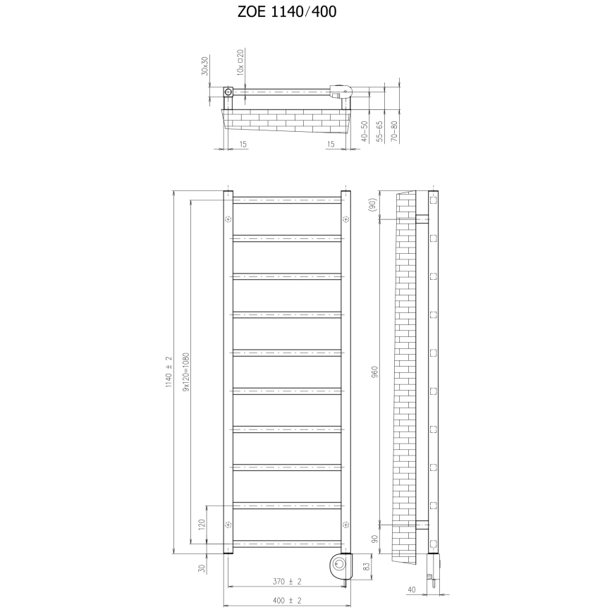 Vertaduro - Kúpeľňový radiátor s termostatom ZOE 400W 114x40 cm taupe