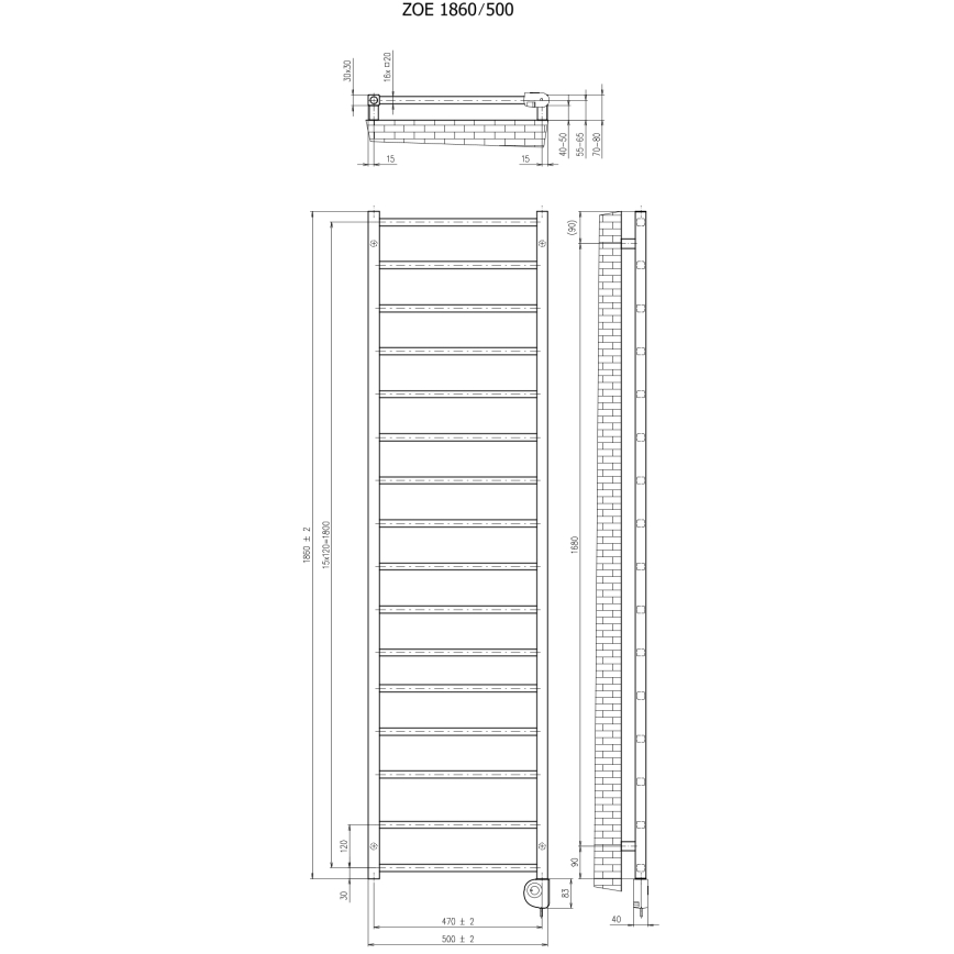 Vertaduro - Kúpeľňový radiátor s termostatom ZOE 400W 186x50 cm biely