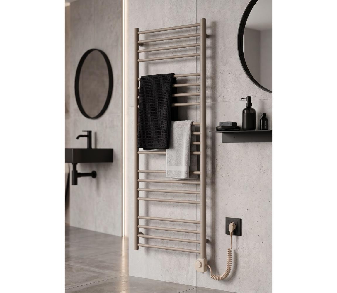 Vertaduro - Kúpeľňový radiátor SIMONE s termostatom, 600 W, 144 x 50 cm, taupe DRON14400500MKK8-8408