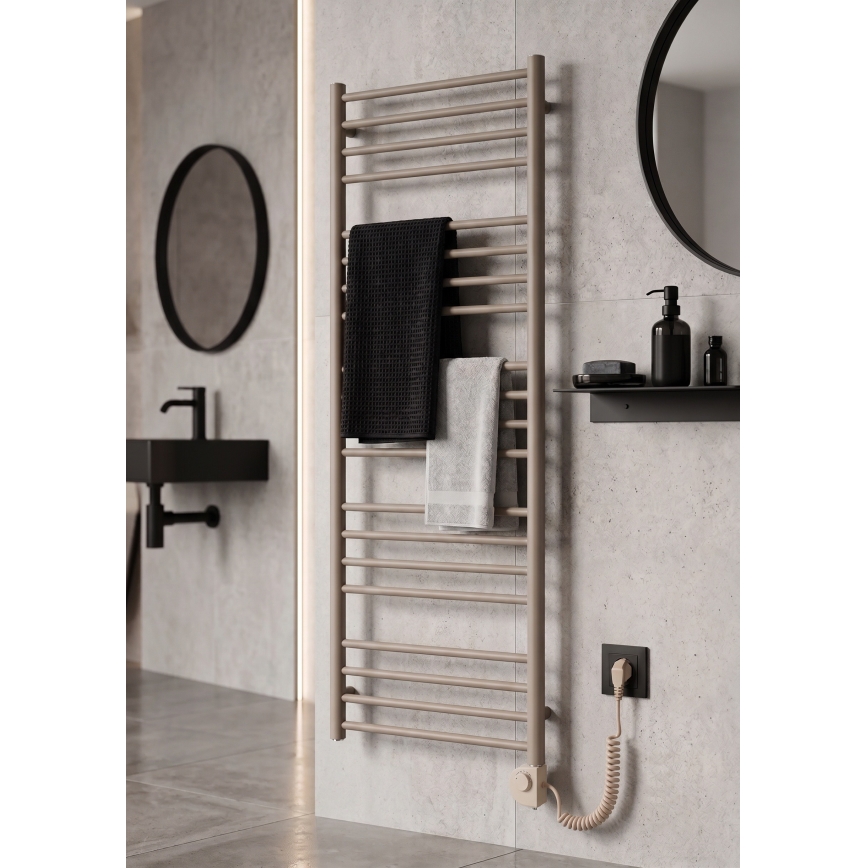 Vertaduro - Kúpeľňový radiátor SIMONE s termostatom, 600 W, 144 x 50 cm, taupe