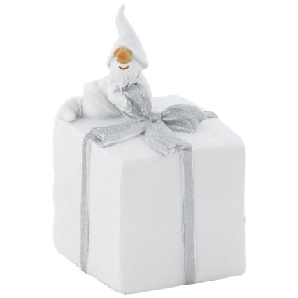 Vianočná dekorácia darček s trpaslíkom 6 cm