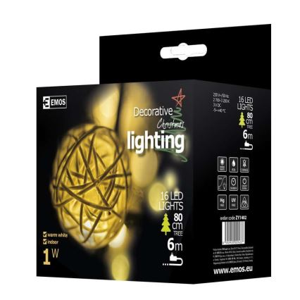 EMOS ZY1402 - Vianočné dekorácie vnútorné IP20 Guľa 3m 16xLED/1,2W/230V