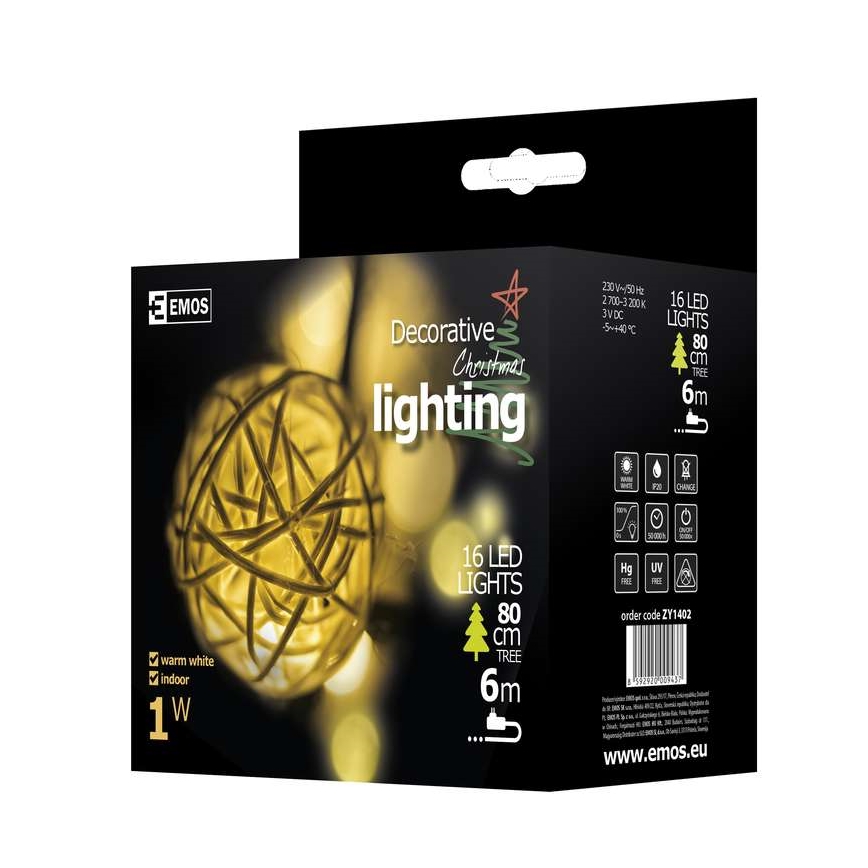 EMOS ZY1402 - Vianočné dekorácie vnútorné IP20 Guľa 3m 16xLED/1,2W/230V