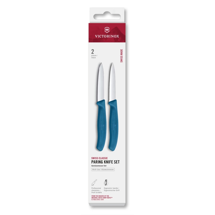 Victorinox - 2-dielna sada kuchynských nožov na zeleninu SWISS CLASSIC, 8 cm, modrá