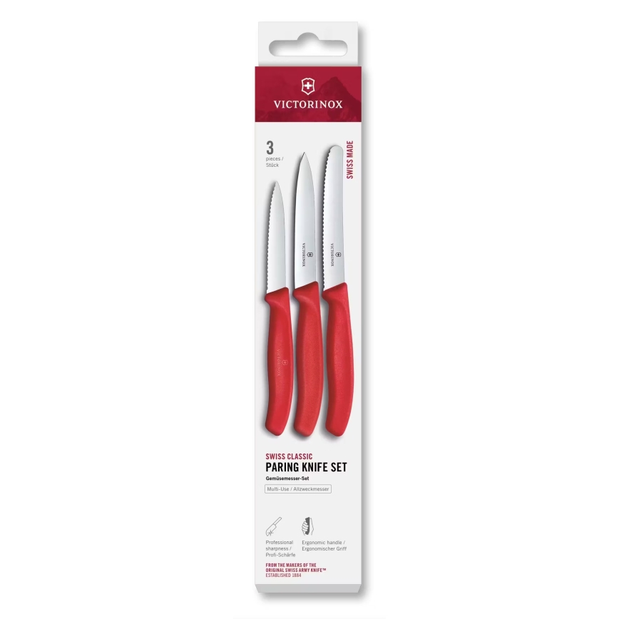 Victorinox - 3-dielna sada kuchynských nožov na zeleninu SWISS CLASSIC, červená