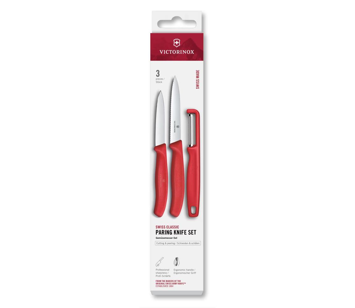 Victorinox - Sada kuchynských nožov so škrabkou SWISS CLASSIC 3 ks červená 6.7111.33C1