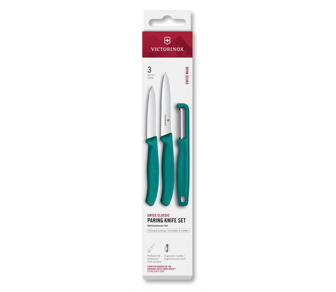 Victorinox - Sada kuchynských nožov so škrabkou SWISS CLASSIC 3 ks tyrkysová 6.7114.33C1