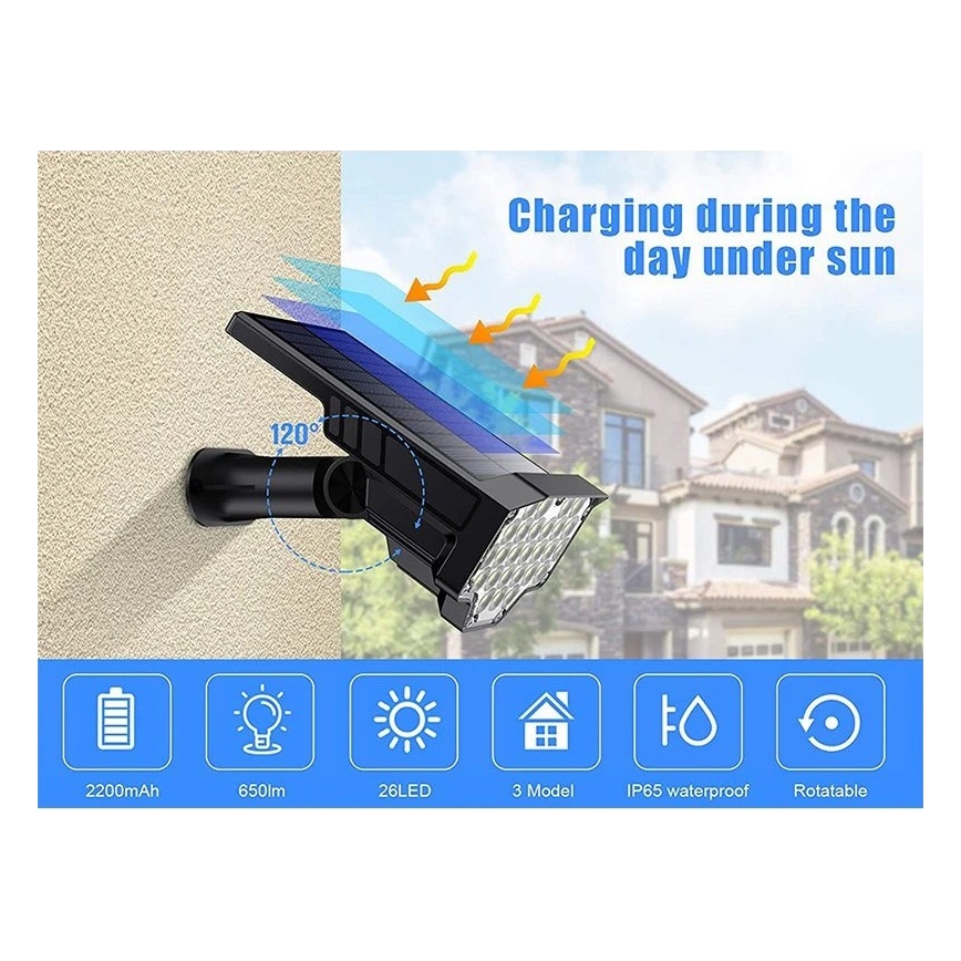 Viking - LED Solárna lampa LED/1W/3,7V IP65 6000K 2200 mAh