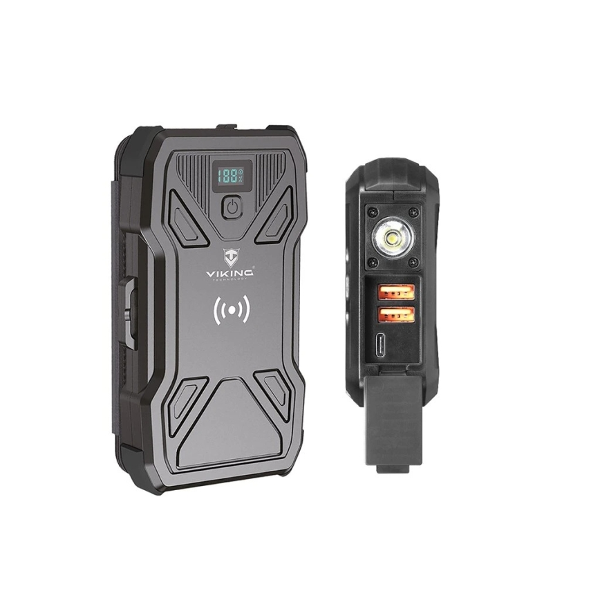 Viking - powerbanka s LED svietidlom, bezdrôtovým nabíjaním a solárnym panelom Power Delivery 22,5W/20000 mAh